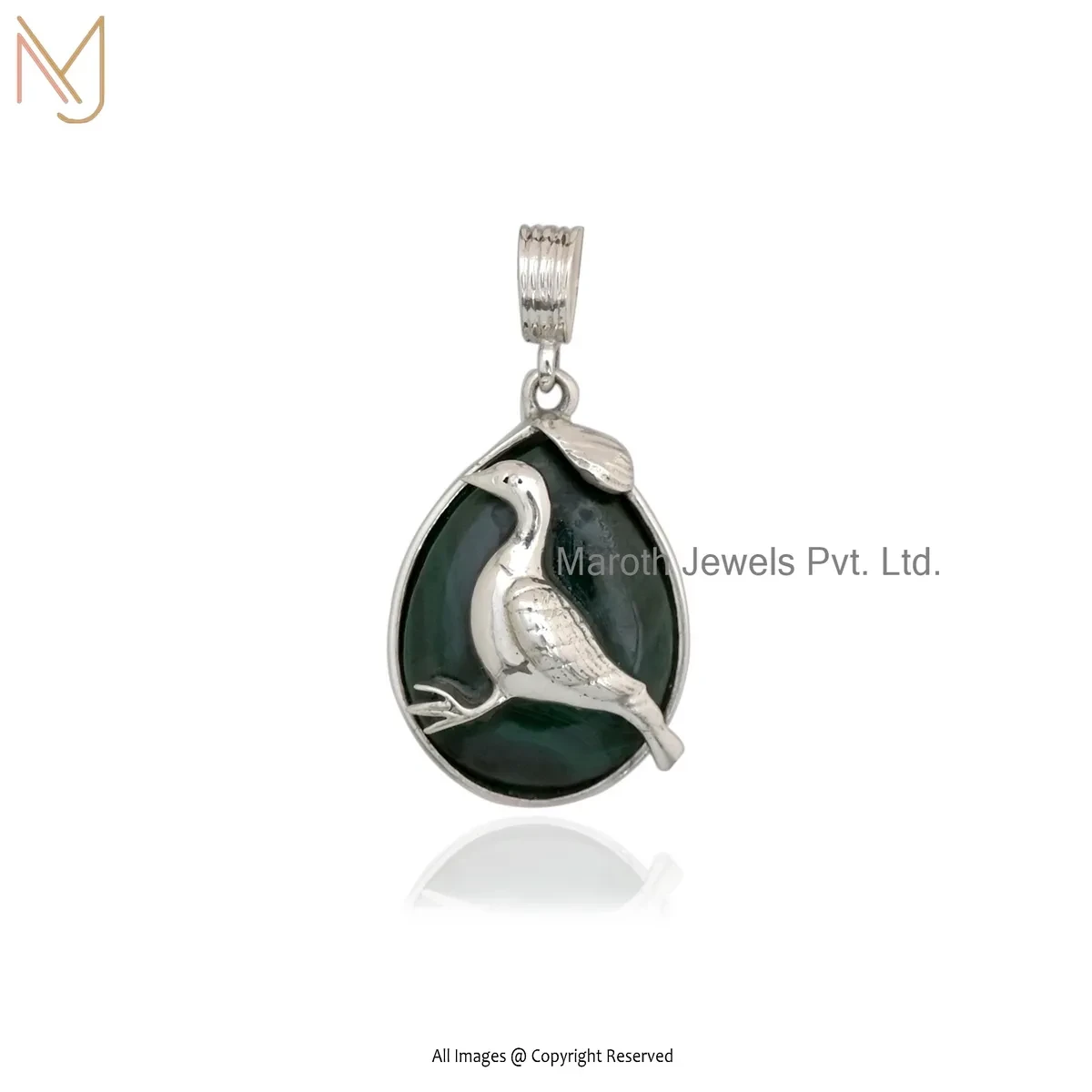 925 Silver Natural Silver Plated Malachite Gemstone Pigeon Disc Pendant Manufacturer