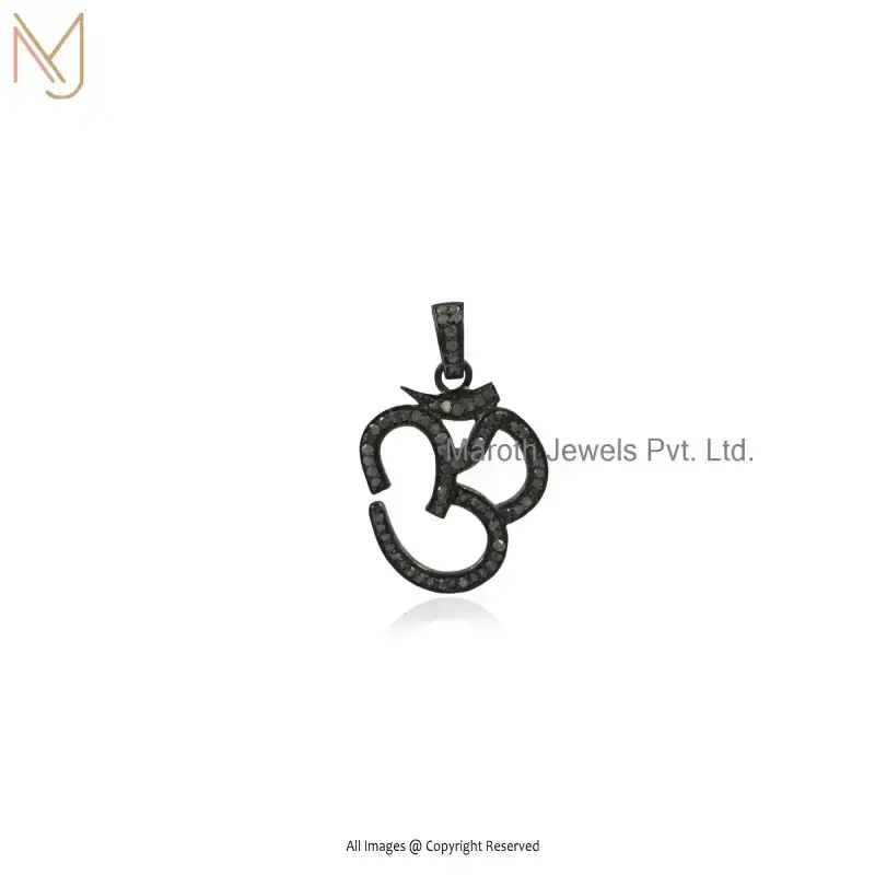 925 Silver Black Rhodium Plated Diamond OM Pendant Jewelry Supplier