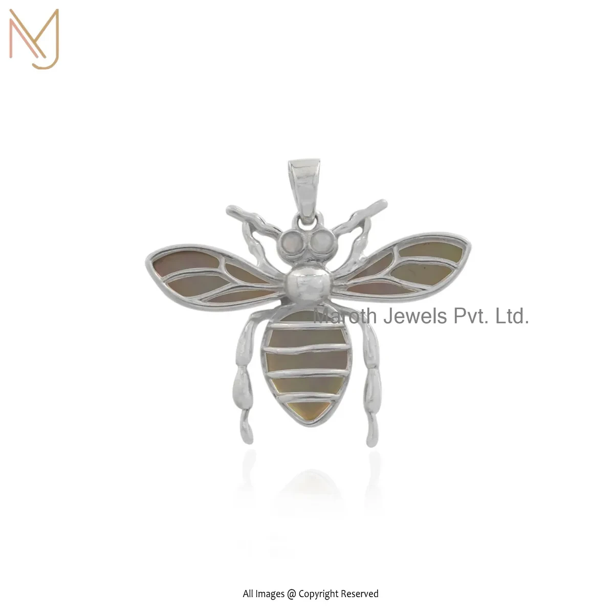 Private Lable 925 Silver Natural Silver Plated Cubic Zircon Ethiopian Opal Honey Bee Charm Pendant