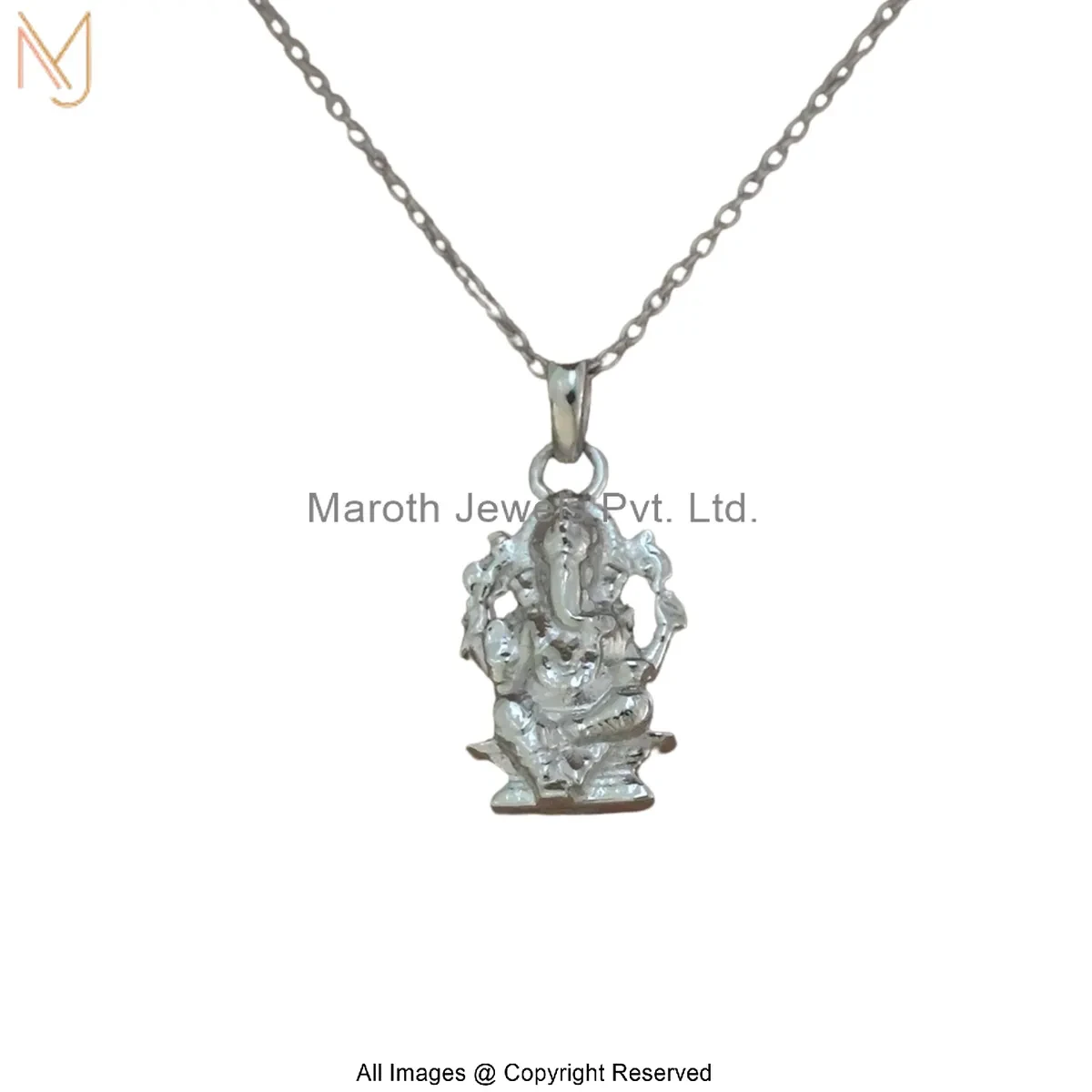 14K White Gold Lord Ganesha Necklace Custom Jewelry