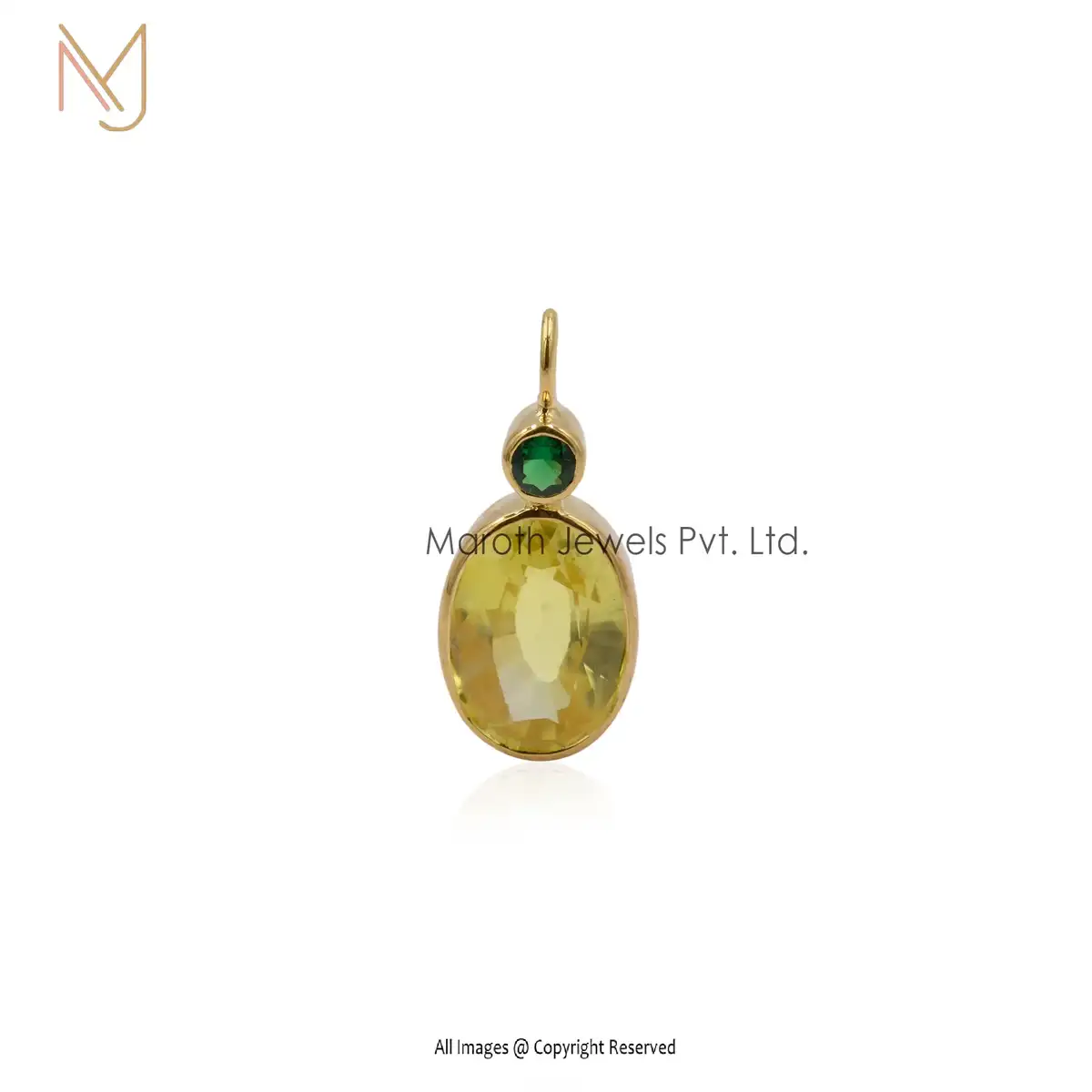 Private Lable 14K Yellow Gold Blue Tourmaline And Blue Sapphire Gemstone Pendant Jewelry