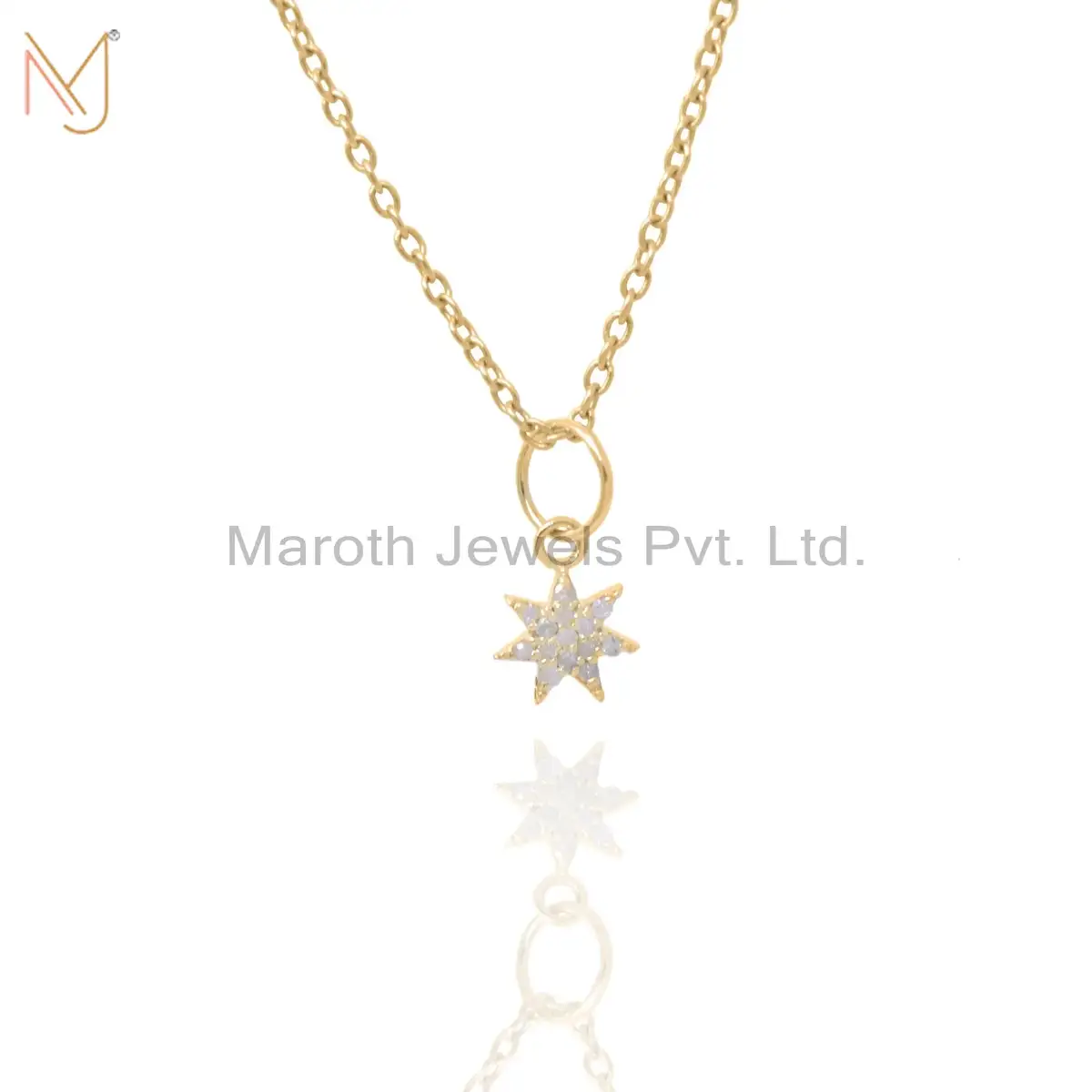 Private Lable 925 Silver Yellow Gold Plated Pave Diamond Star Charm Pendant Jewelry
