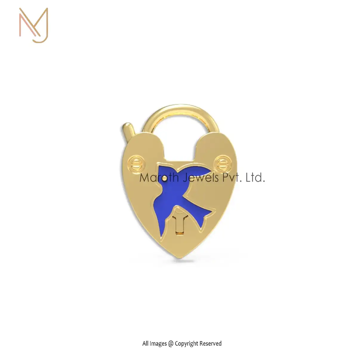 Private Lable 14K Yellow Gold Blue Enamel Pedlock Handmade Jewelry