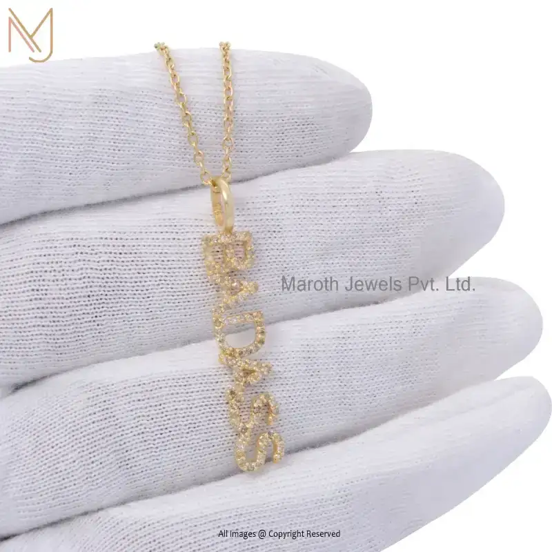 Private Lable 925 Silver Yellow Gold Plated Diamond BADASS Name Initials Pendant Jewelry