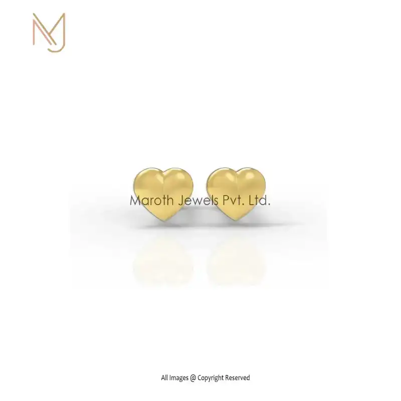925 Silver Yellow Gold Plated Heart Stud Earrings Jewelry Manufacturer