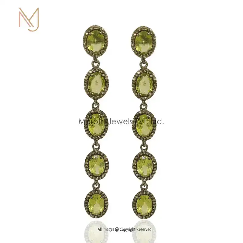 925 Silver Pave Diamond Anime Lemon Quartz Multi Gemstone Drop Earring Custom Jewelry