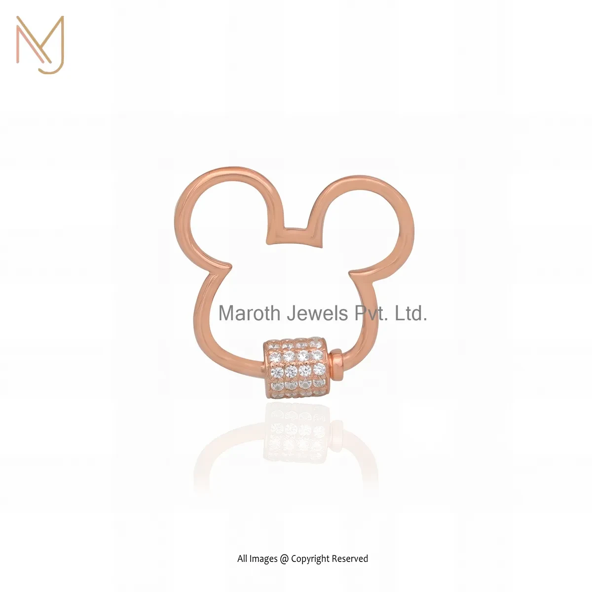 Private Lable 925 Silver Rose Gold Plated Cubic Zircon Mickey Mouse Carabiner Lock Jewelry
