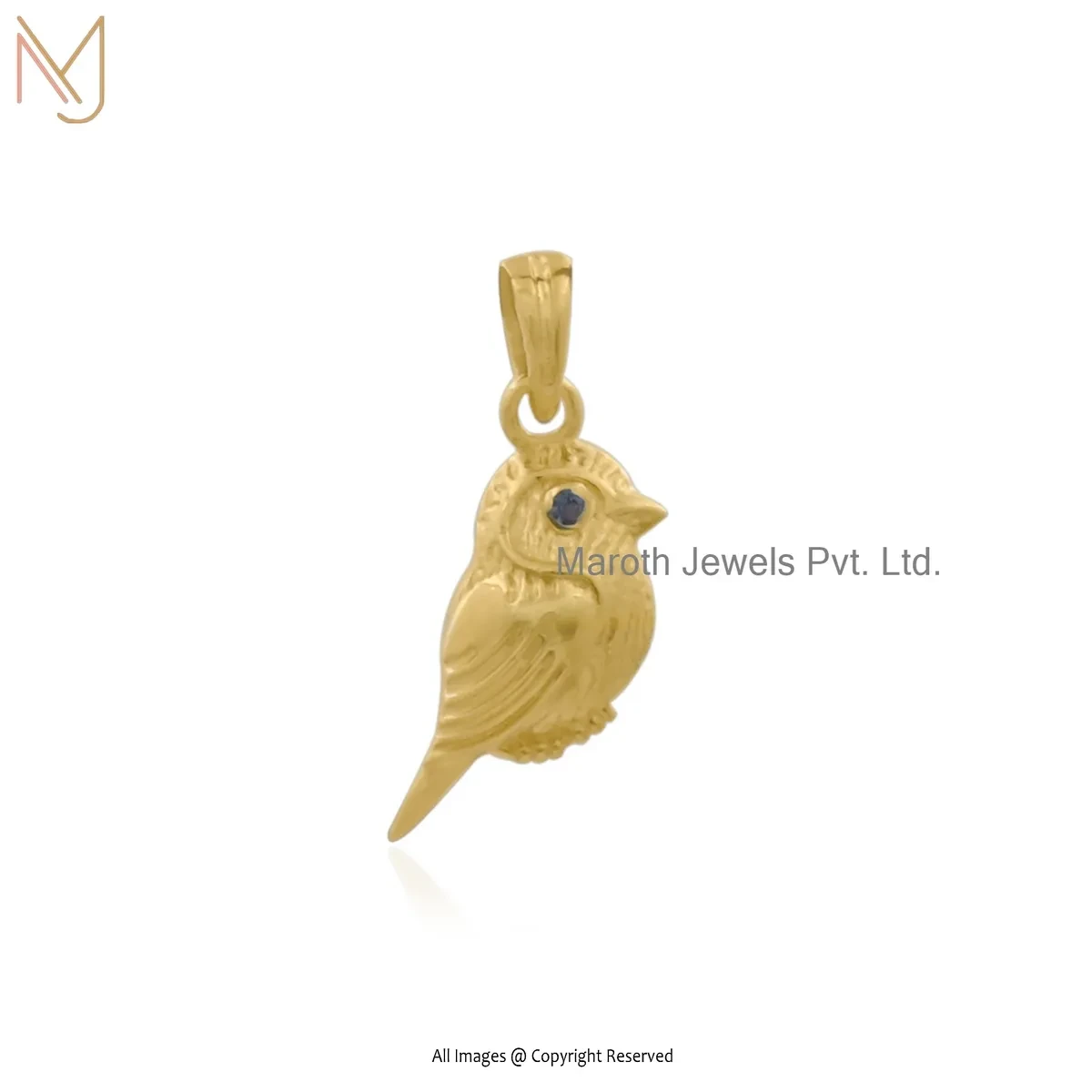 14K Yellow Gold Blue Sapphire Bird Pendant Manufacturer