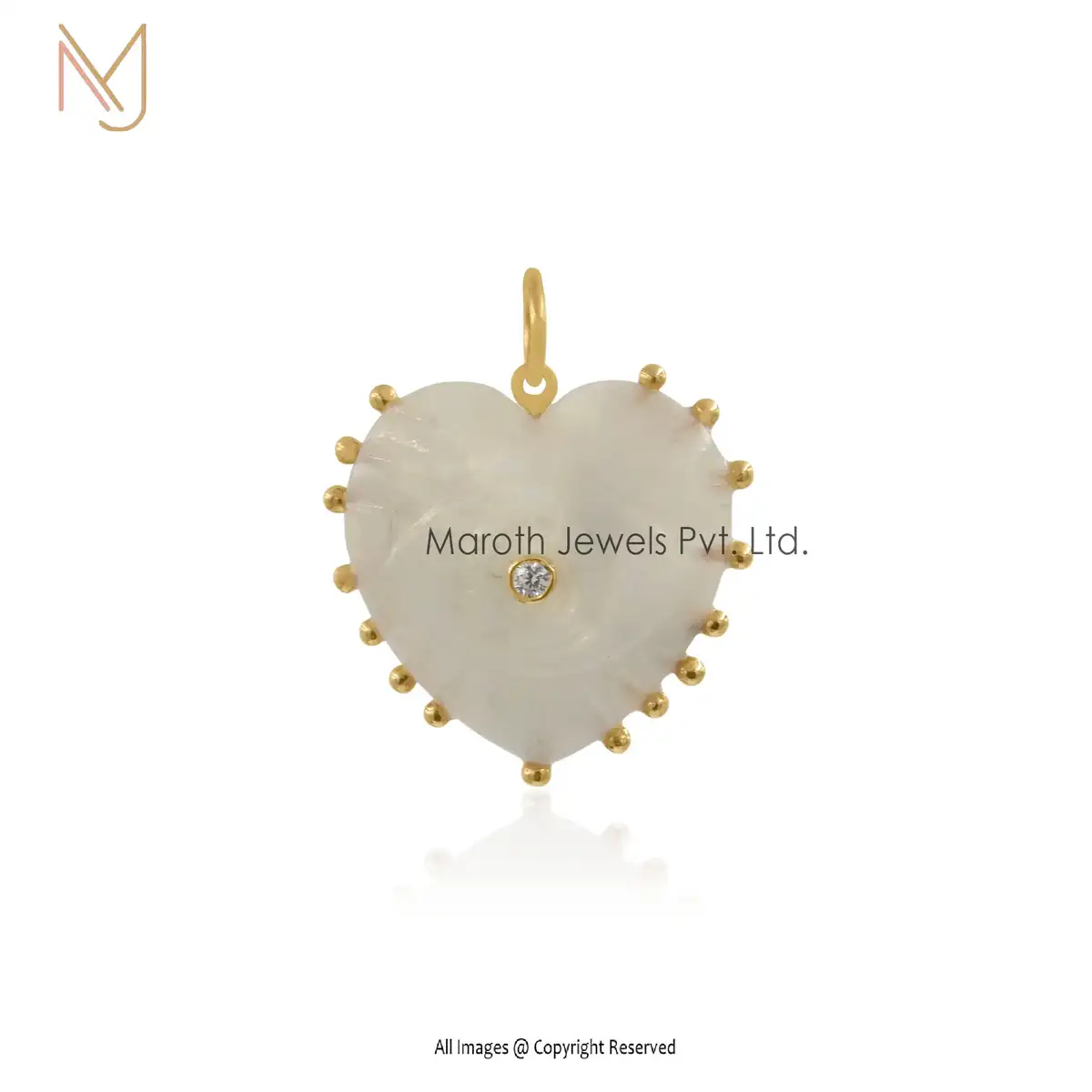 Private Lable 925 Silver Yellow Gold Amzonite And White Topaz Heart Pendant Jewelry