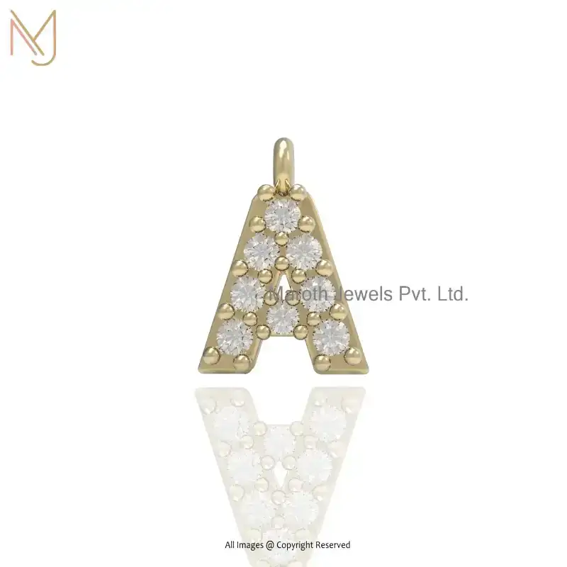 14K Yellow Gold Pave Diamond Initial Letter Pendant Custom Jewelry