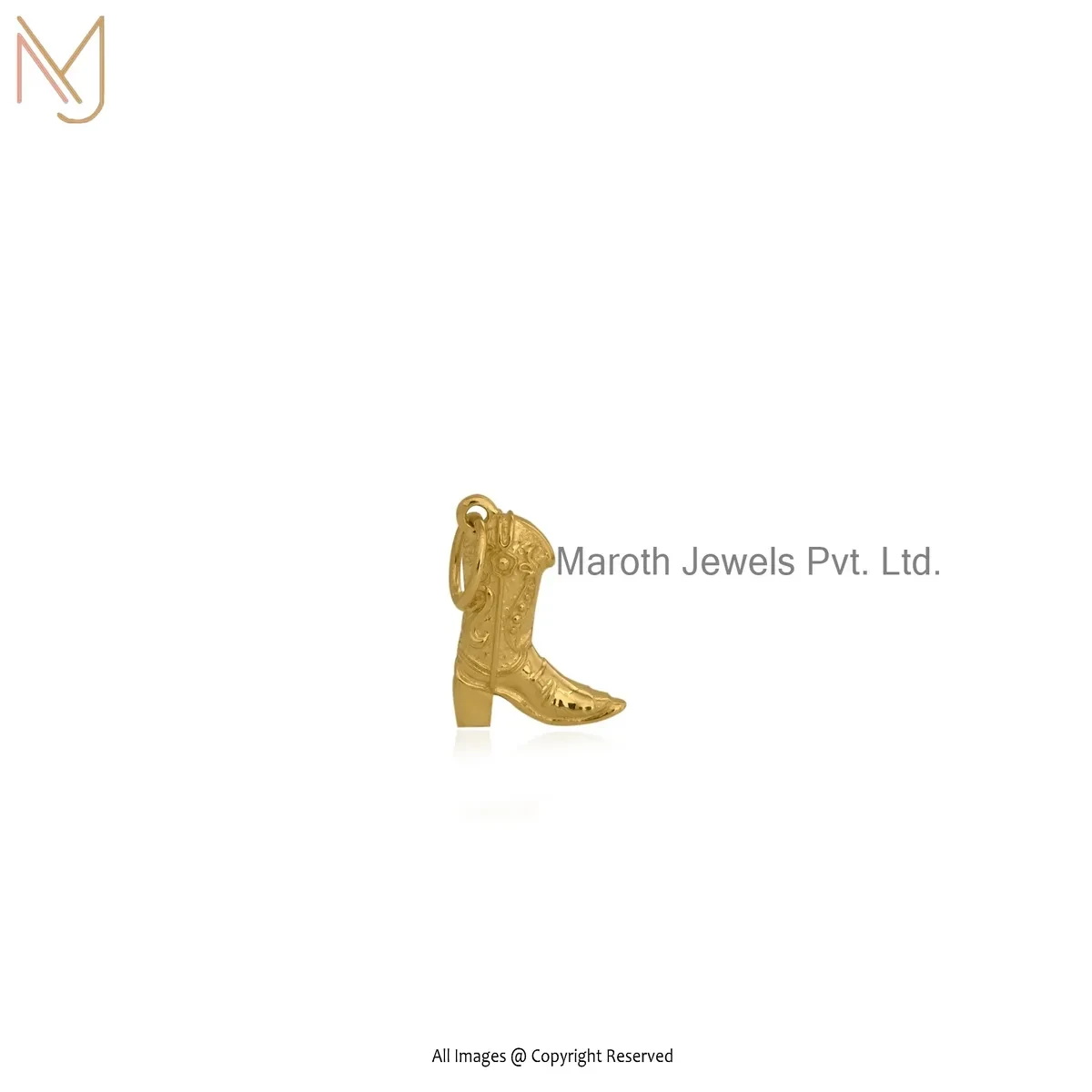 14K Yellow Gold Cowboy Boot Pendant Jewelry Supplier