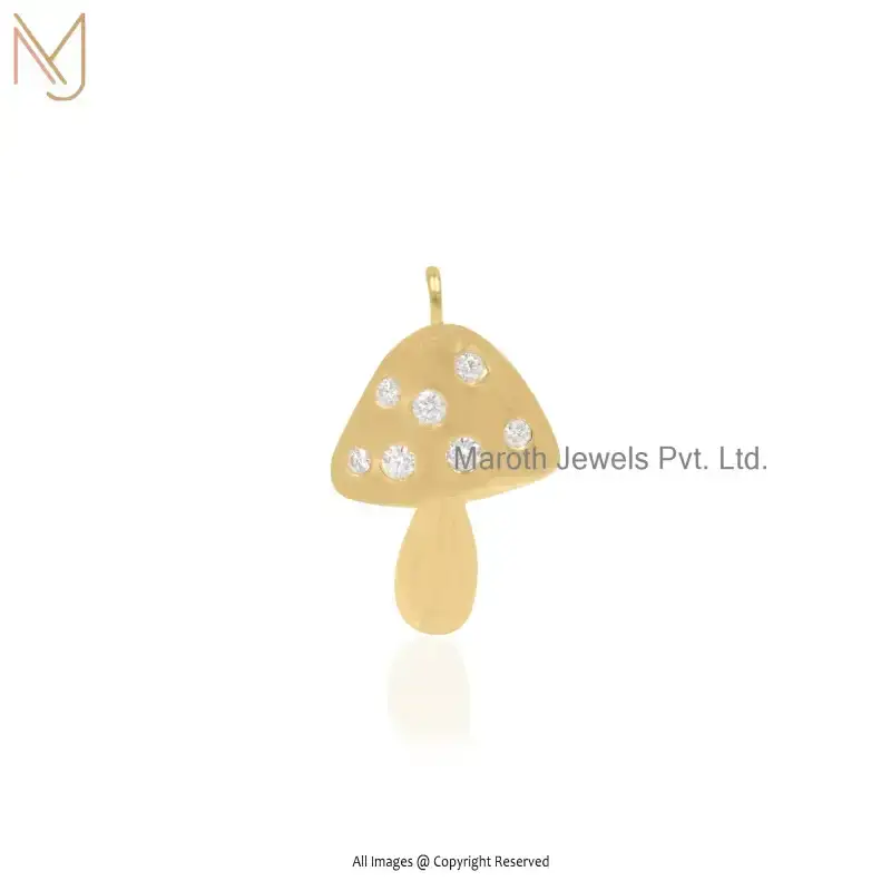 14K Yellow Gold Moissanite & Mushroom Charm Pendant Jewelry Supplier