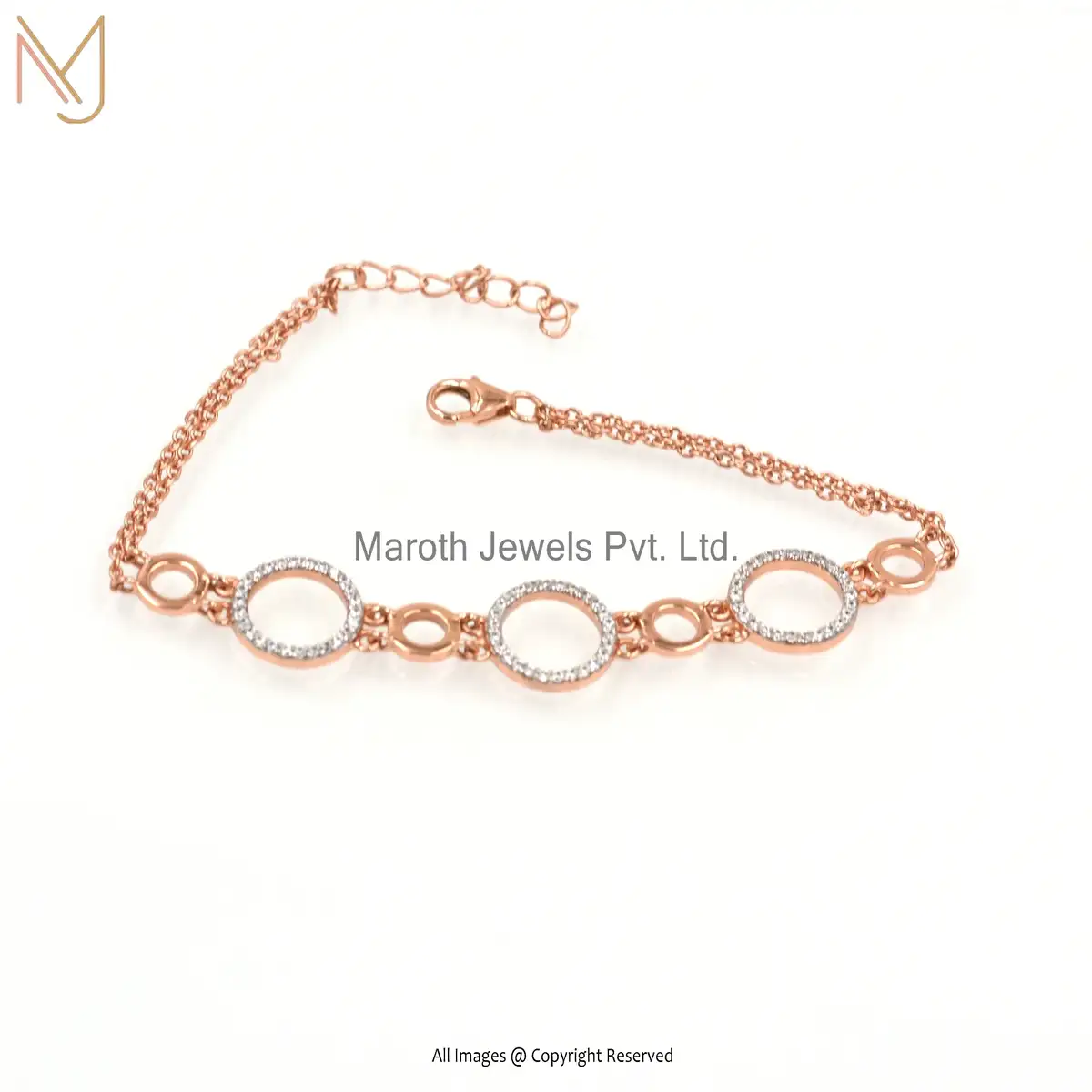 14K Rose Gold CZ Bracelet With 1 Micron And White Polish Ecoating Manufacturer
