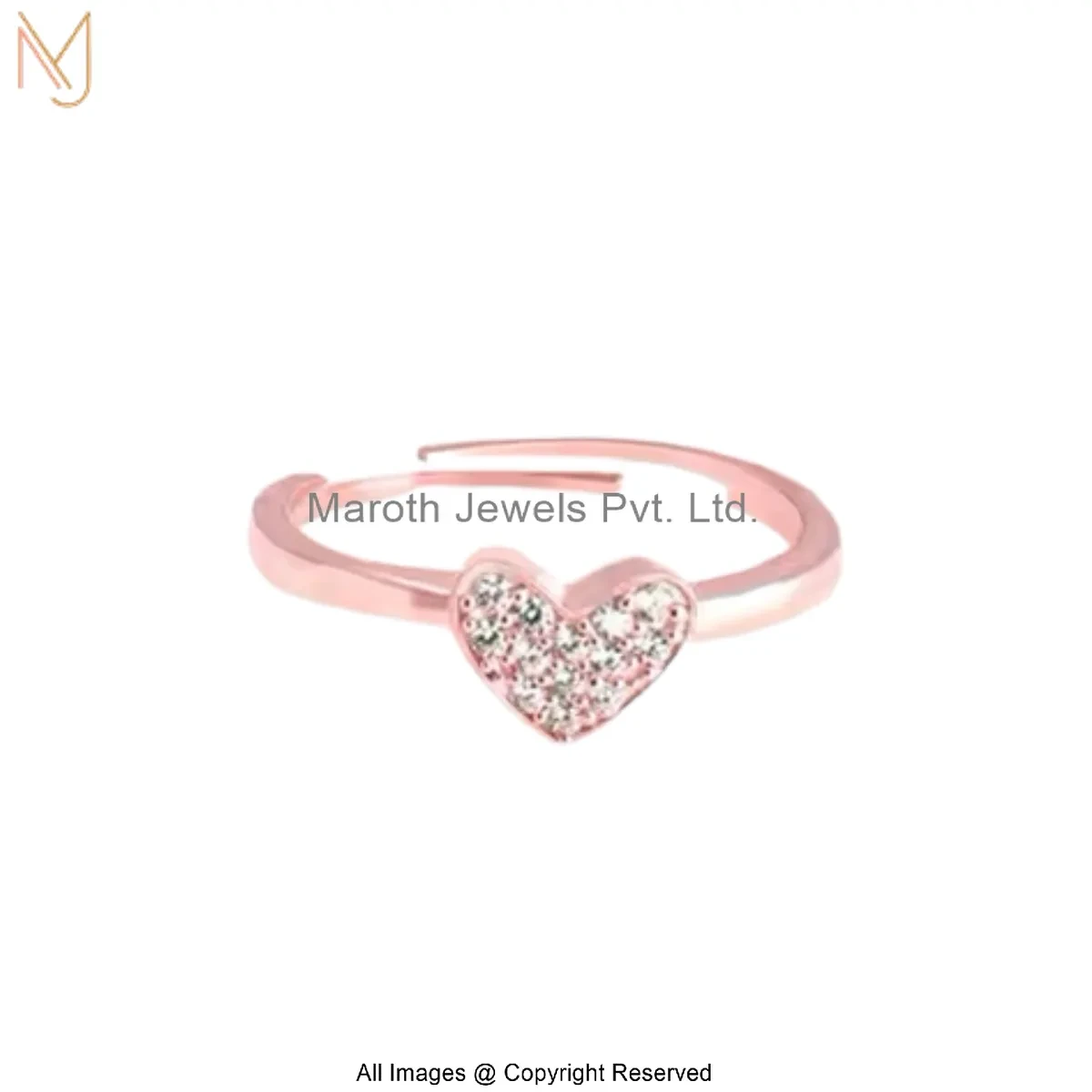 14K Rose Gold Diamond Cubic Zircon Heart Adjustable Ring Custom Jewelry