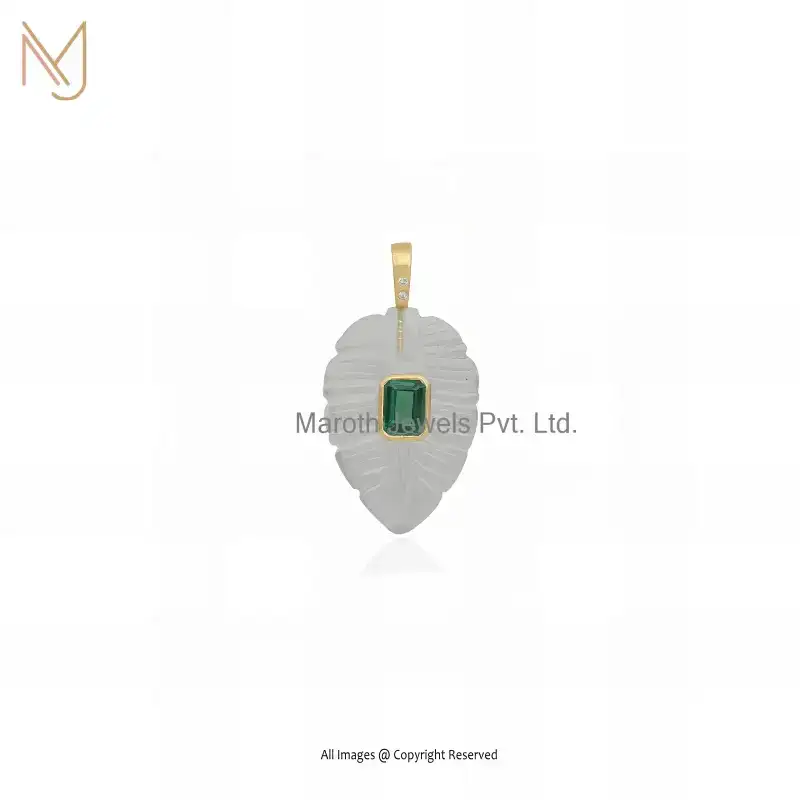 925 Silver Yellow Gold Plated Amethyst & Cubic Zircon Gemstone Leaf Pendant Jewelry Supplier