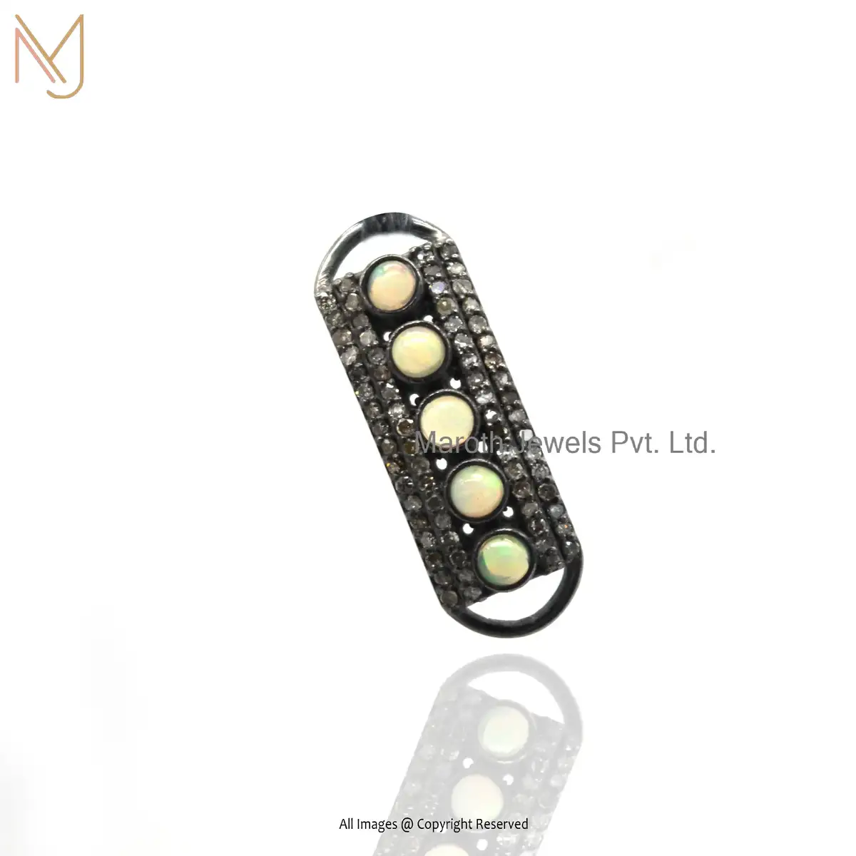 925 Sterling Silver Black Rhodium Plated Pave Diamond Opal Gemstone Connectone Jewelry USA