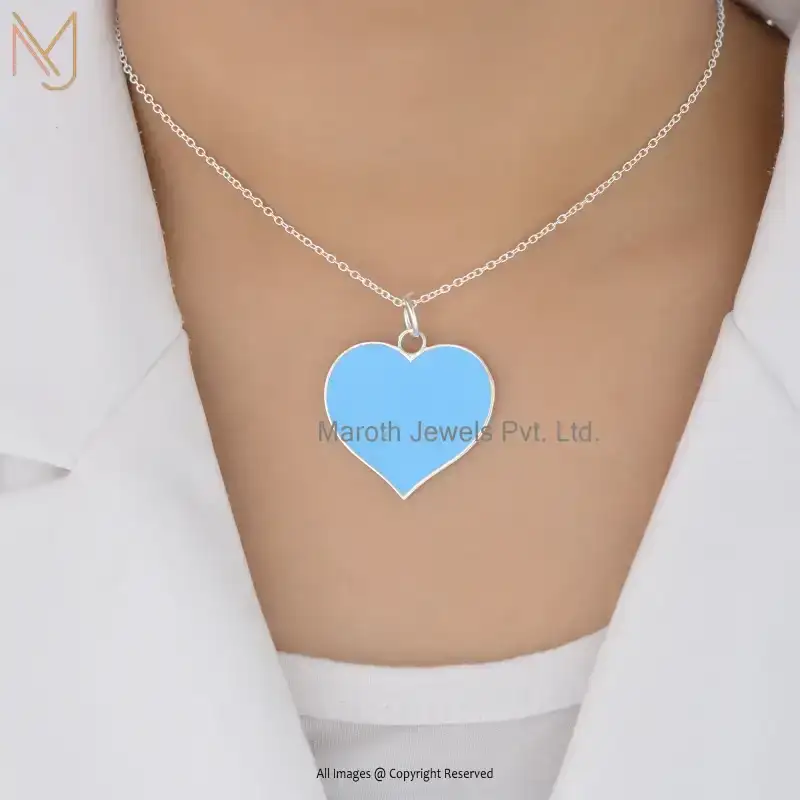 14K Yellow Gold Enamel Blue Heart Pendant Manufacturer