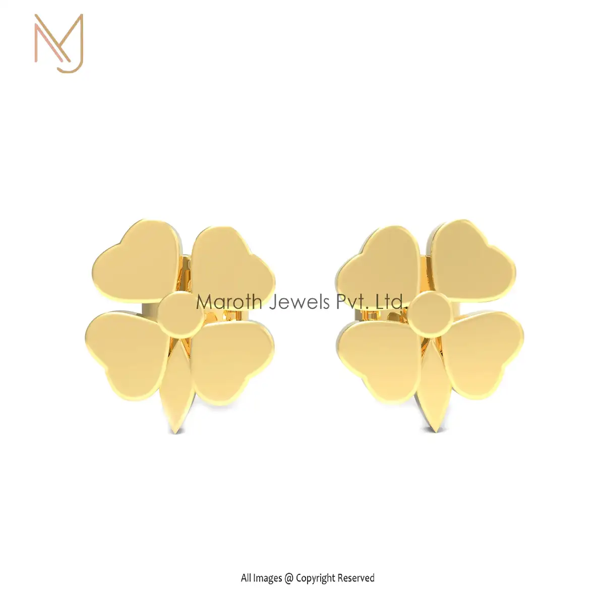 925 Silver Yellow Gold Plated Heart Shape Flower Design Studs Earrings Custom Jewelry