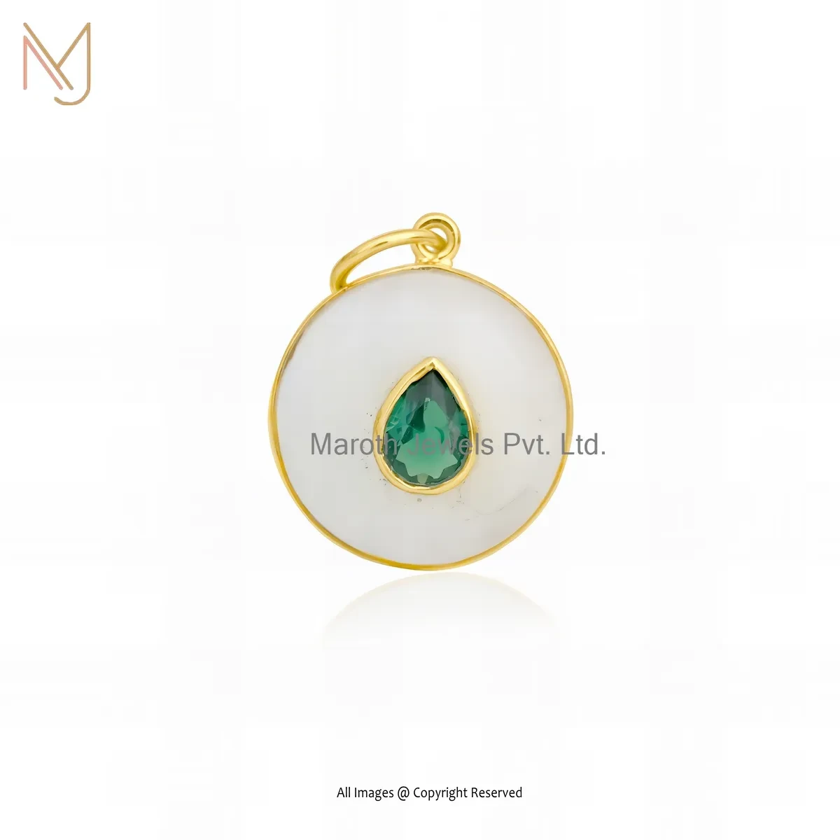 14K Yellow Gold Green Cubic Zircon & Moonstone Gemstone Ball Pendant USA