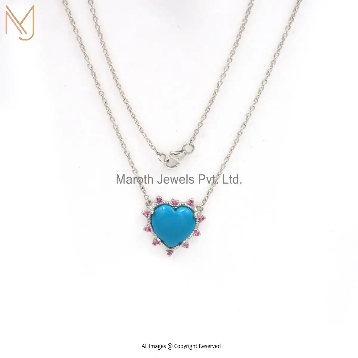 14K Yellow Gold Turquoise & Pink Cubic Zircon Heart Pendant Jewelry Supplier