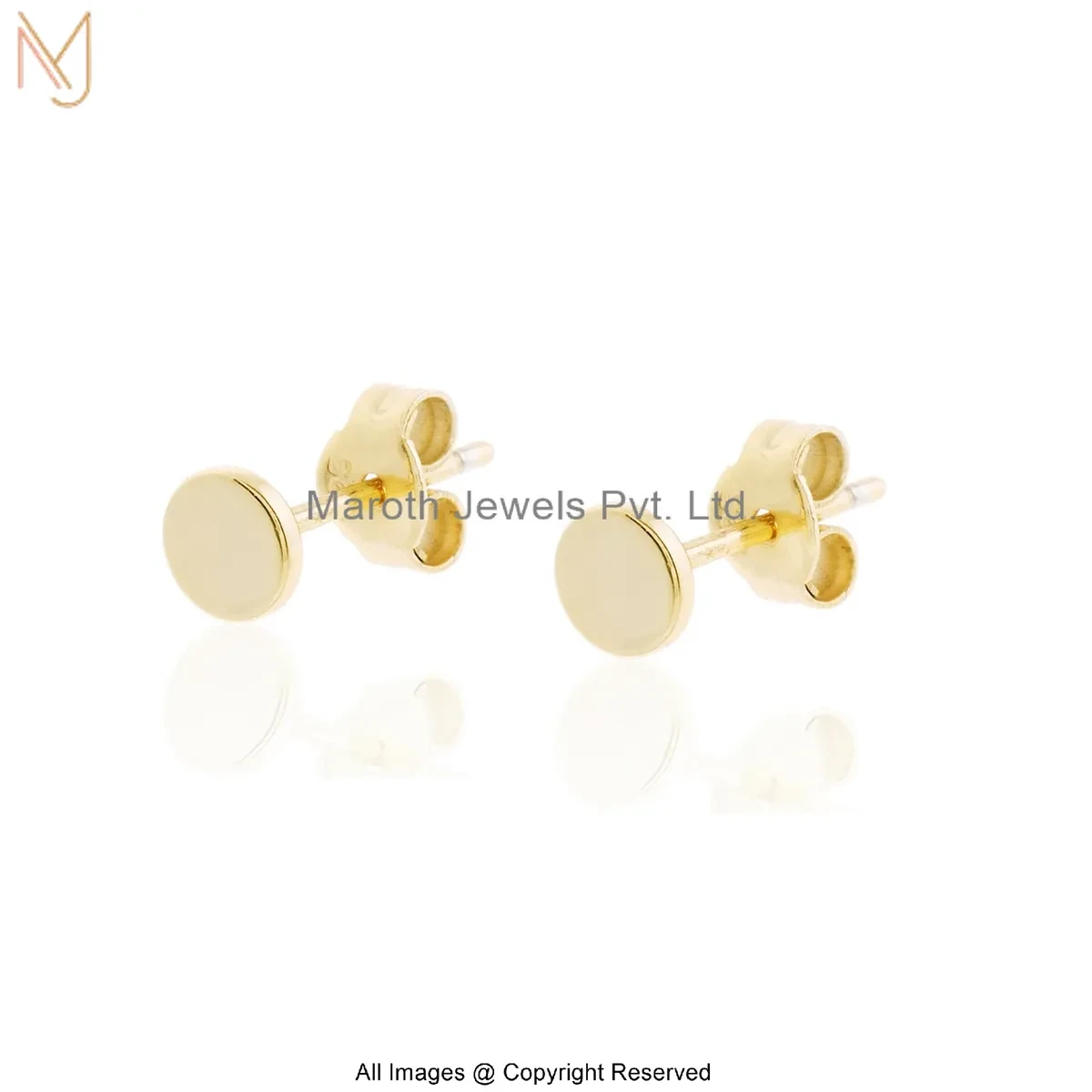 925 Silver Yellow Gold Plated Gold-Toned Round Disc Stud Earring Custom Jewelry