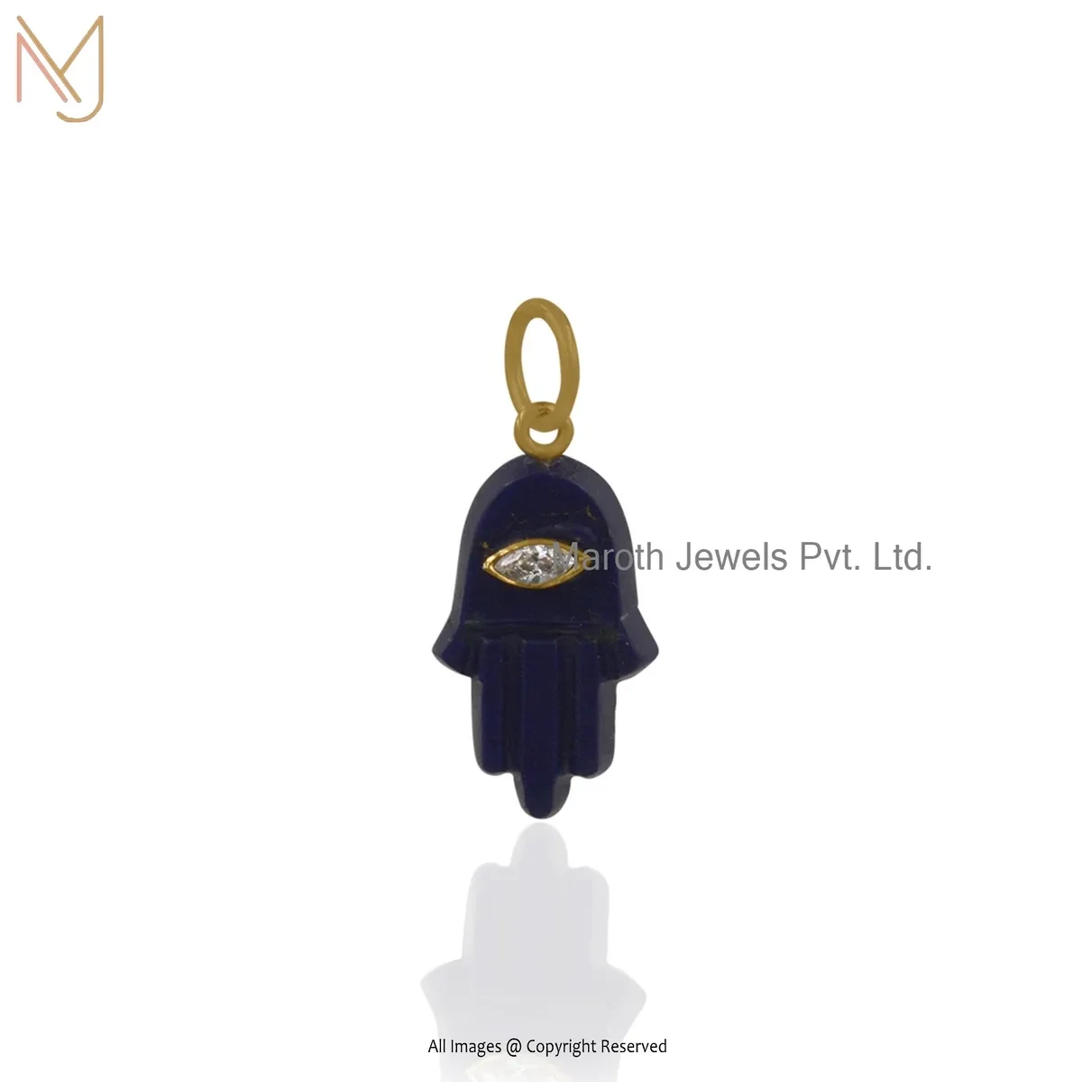 925 Silver Yellow Gold Plated Cubic Zircon & Lapiz Lazuli Figa Pendant Manufacturer