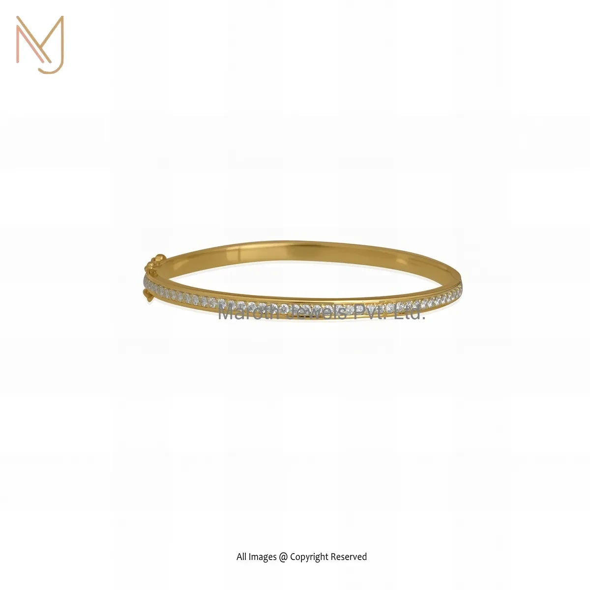 925 Silver Yellow Gold Plated Diamond & Moissanite Bangle Custom Jewelry