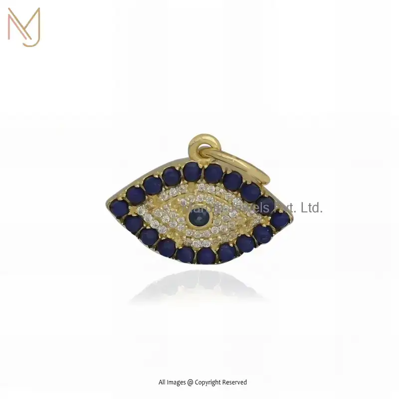 14K Yellow Gold Turquoise & Blue Sapphire Gemstone Evil Eye Charm Pendant Manfacturer