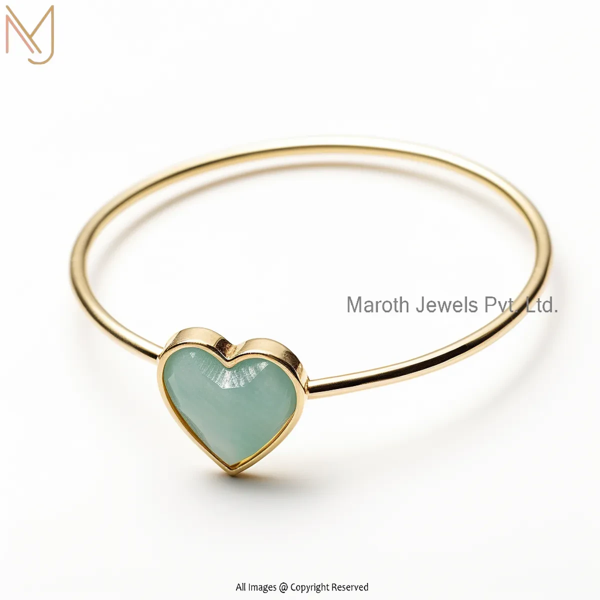 14K Yellow Gold Amazonite Heart Bangle Jewelry Supplier