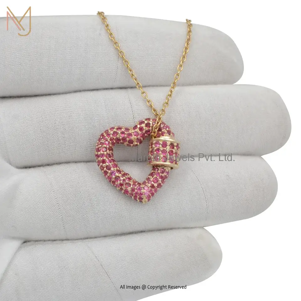 925 Silver Yellow Gold Plated Heart Gemstone Carabiner Lock Manufacturer