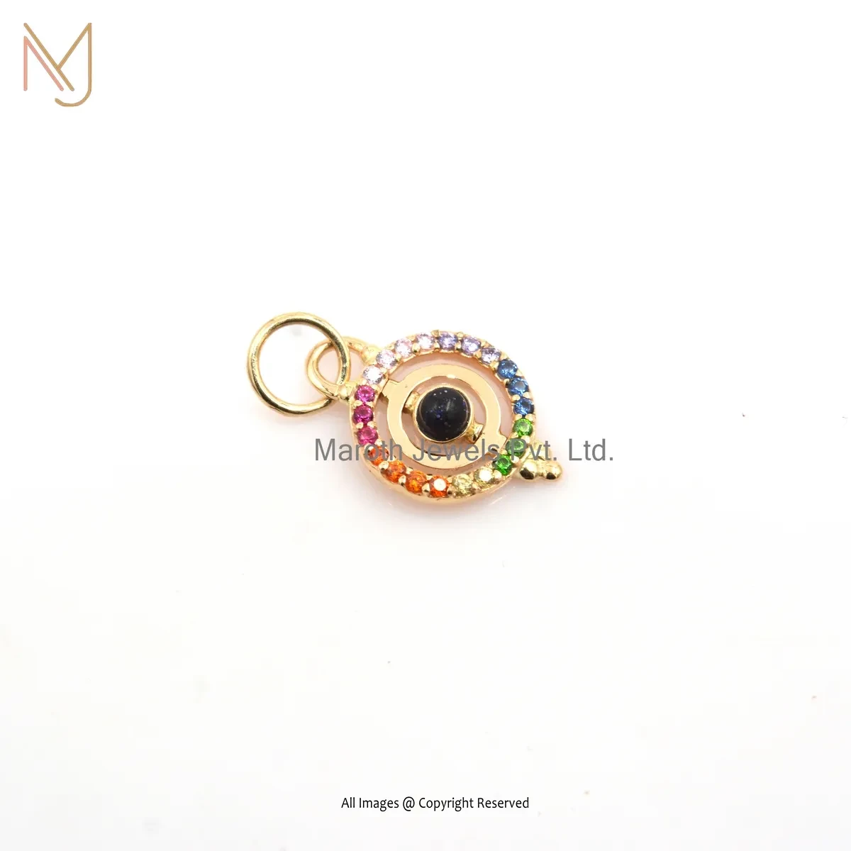 14K Yellow Gold Multi Gemstone Disc Pendant Manufacturer