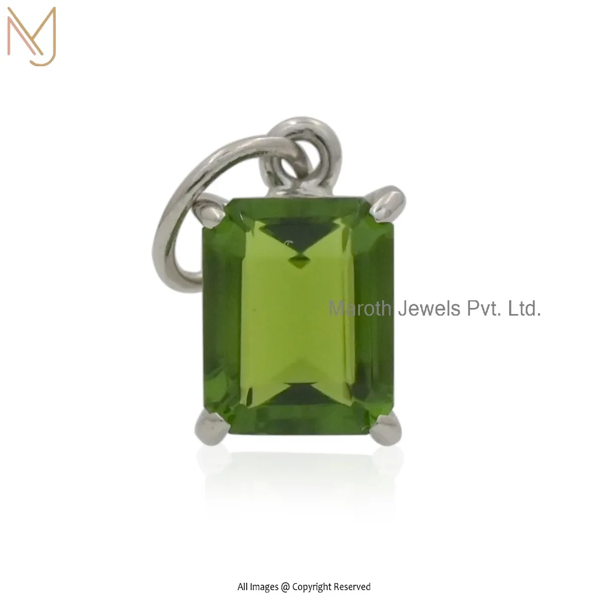 Wholesale 14K White Gold Peridot Gemstone Solitaire Pendant Jewelry