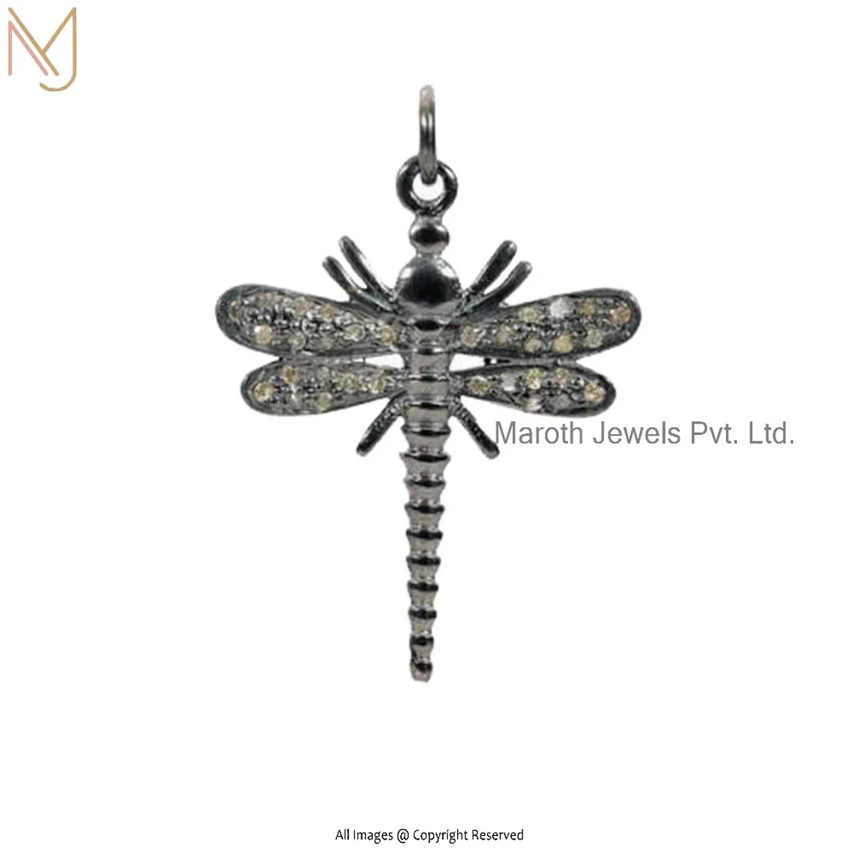 925 Silver Yellow Gold Plated Pave Diamond Dragonfly Charm Pendant Manufacturer