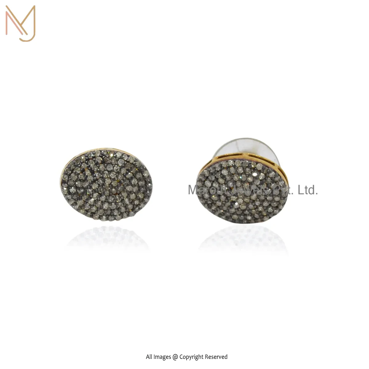925 Silver Rhodium Yellow Gold Plated Round Shape Pave Diamond Stud Earring Custom Jewelry