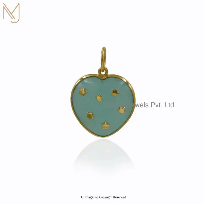 14K Yellow Gold Chalcedony Star Heart Pendant Jewelry Manufacturer