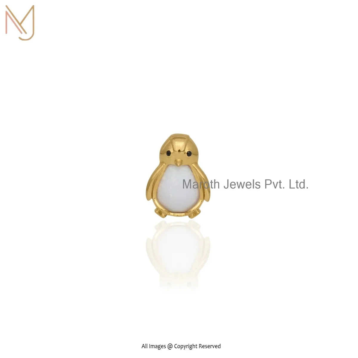 925 Silver Yellow Gold Plated Amethyst & Black Spinel Gemstone Penguin Charm Pendant USA