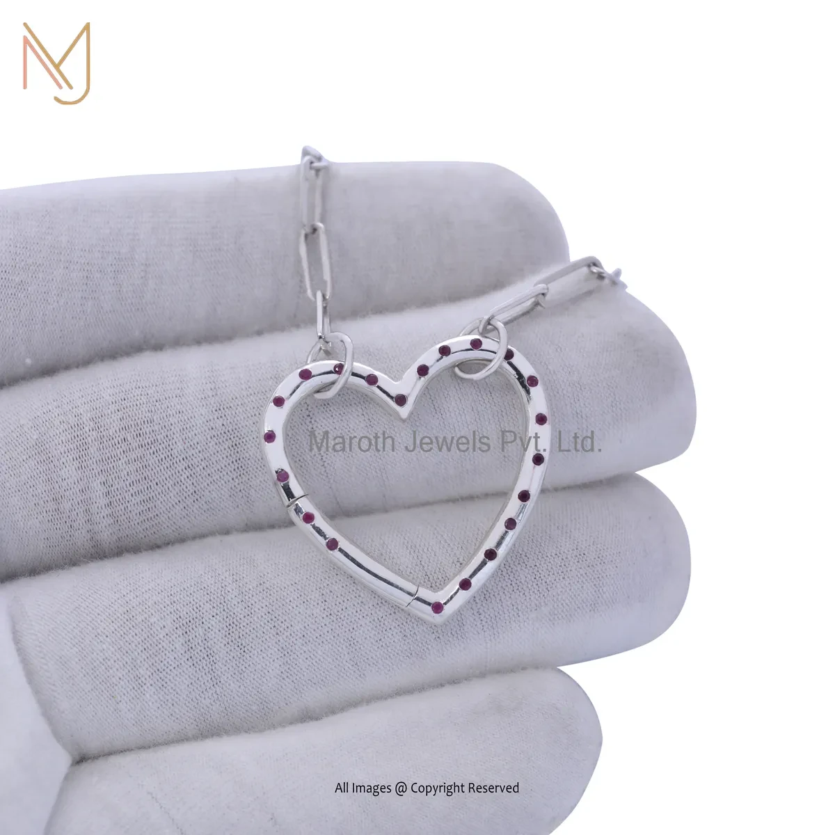 14K White Gold Ruby Heart Lock Charm Holder Manufacturer