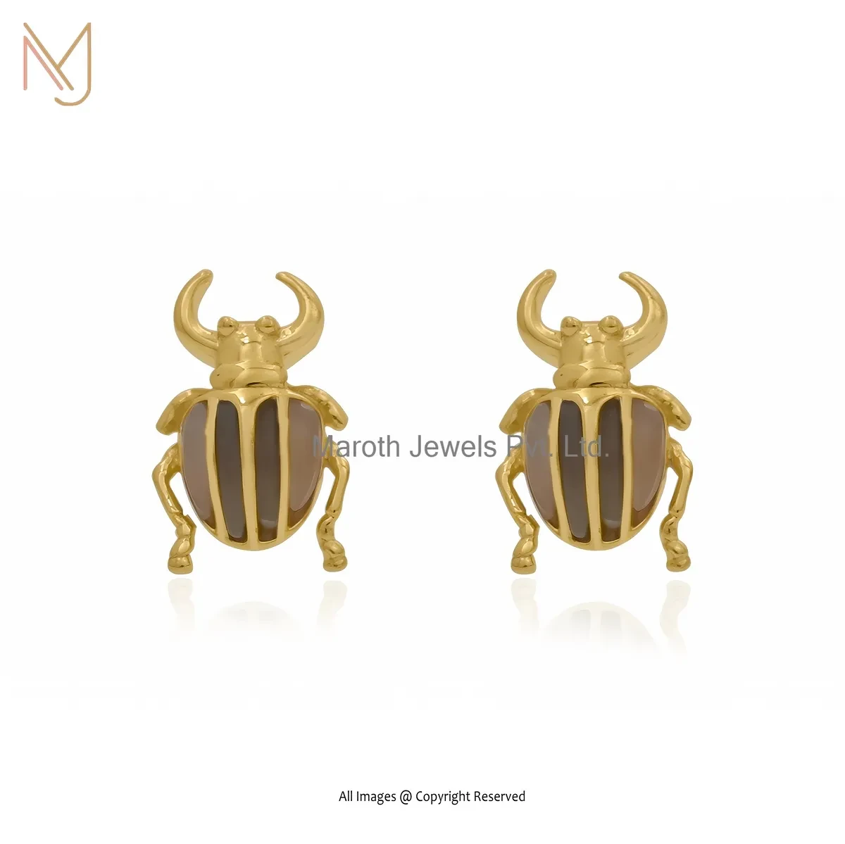 14K Yellow Gold Gemstone Scarab Stud Earring Jewelry Supplier