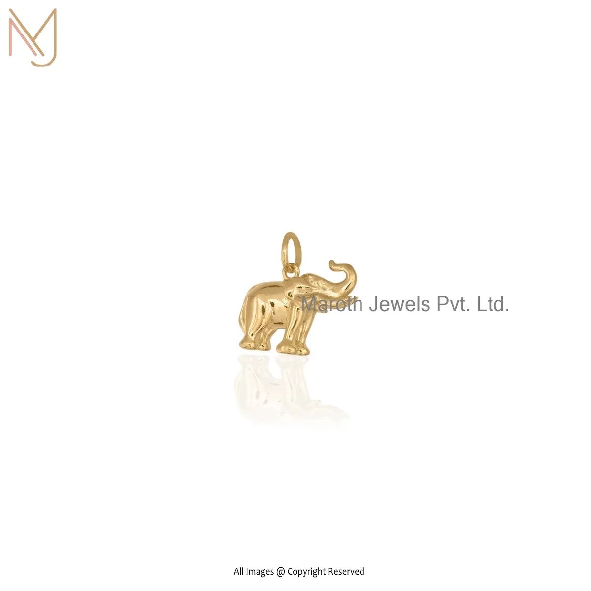 925 Silver Yellow Gold Plated Elephant Charm Pendant Jewelry Supplier