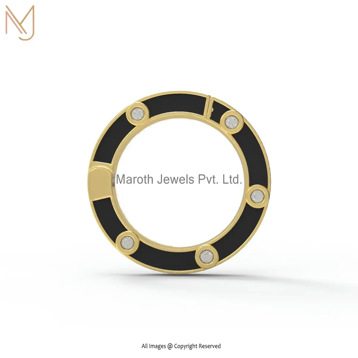 Private Label 925 Silver Diamond Black Enamel Round Enhancer