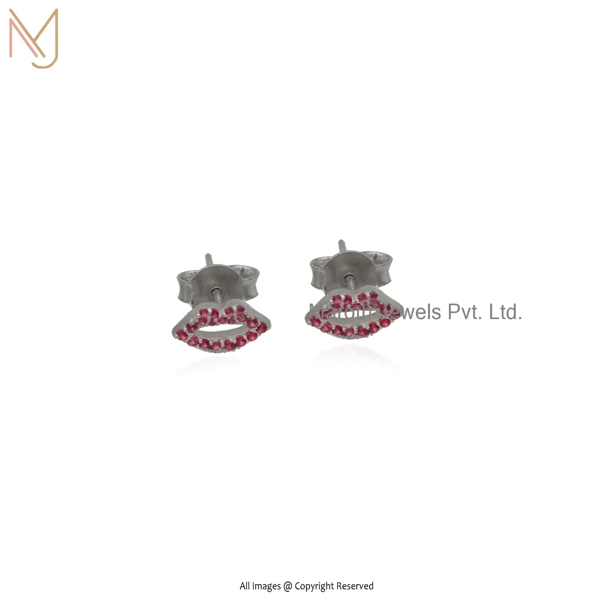 14K White Gold Ruby Lips Stud Earring Custom Jewelry