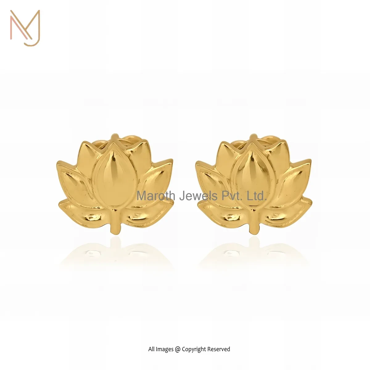 925 Silver Yellow Gold Plated Lotus Studs Earring Manufacturer