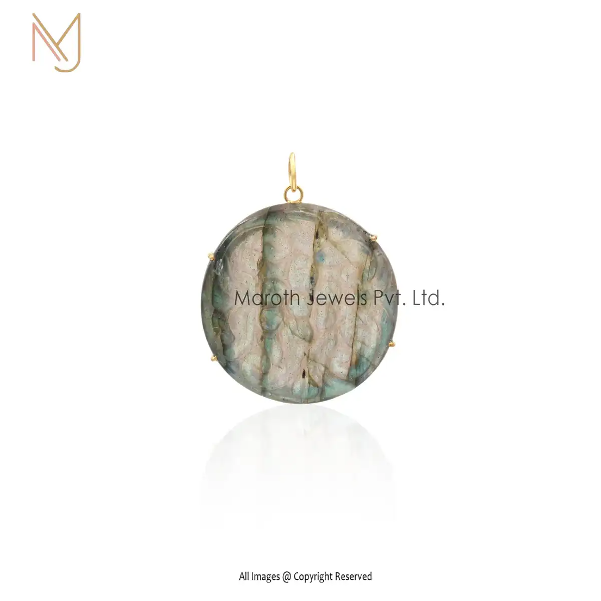 14K Yellow Gold Labradorite Round Pendants Jewelry Manufacturer