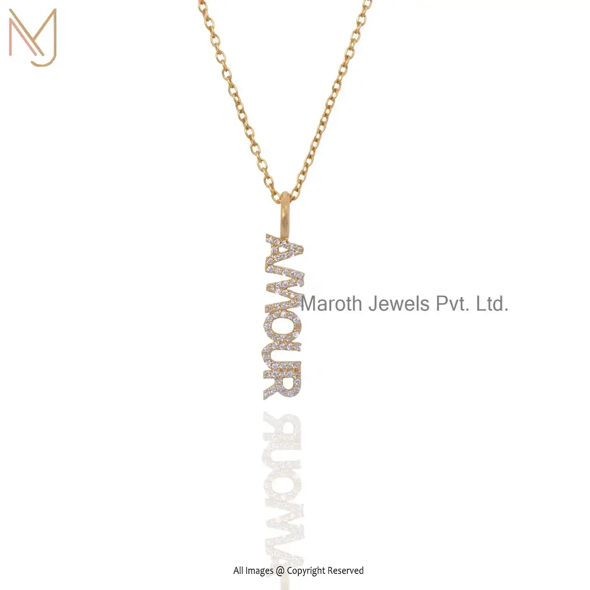 14K Yellow Gold Cubic Zircon Amour Name Plate Pendant Jewelry USA