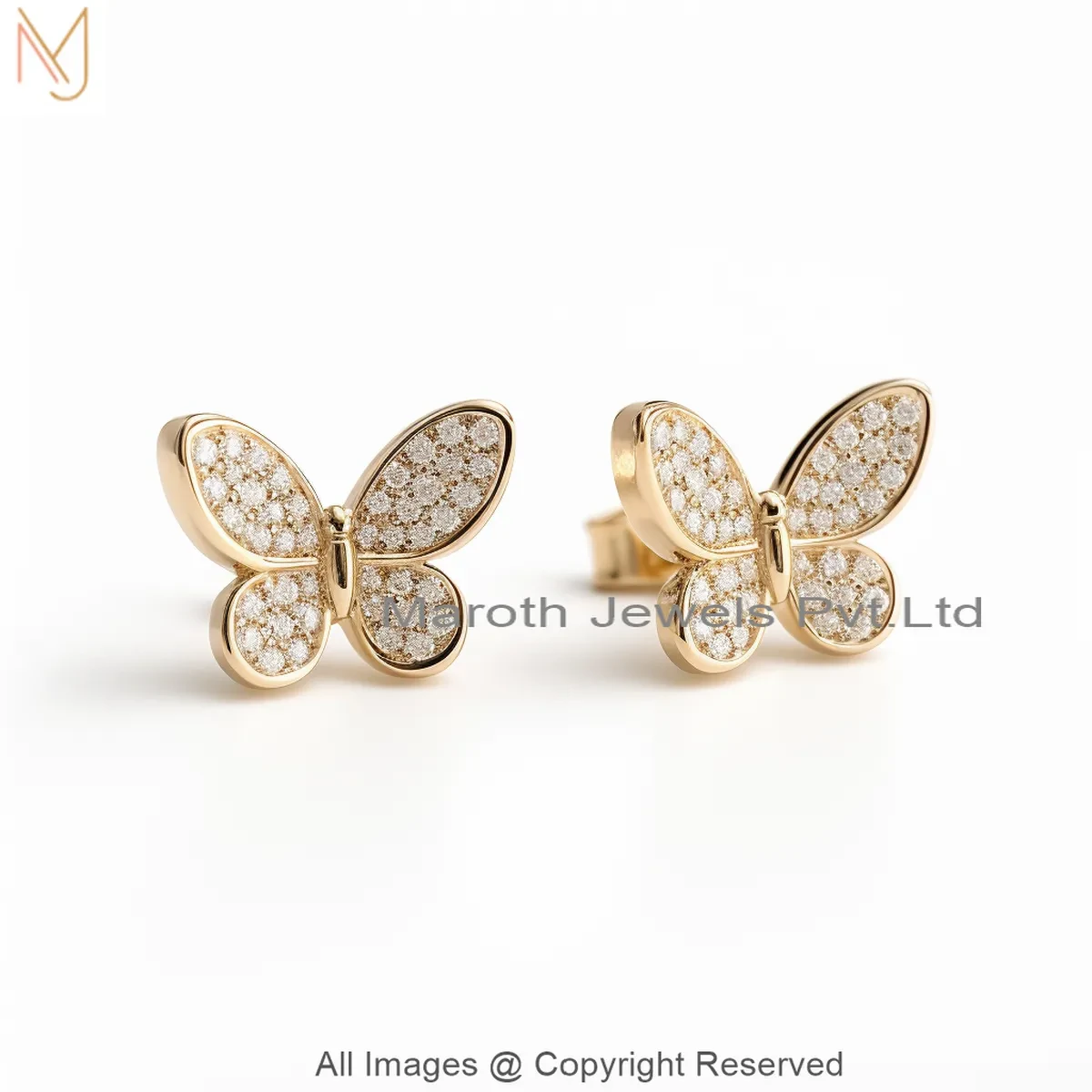 14K Yellow Gold Moissanite Butterfly Stud Earring Custom Jewelry