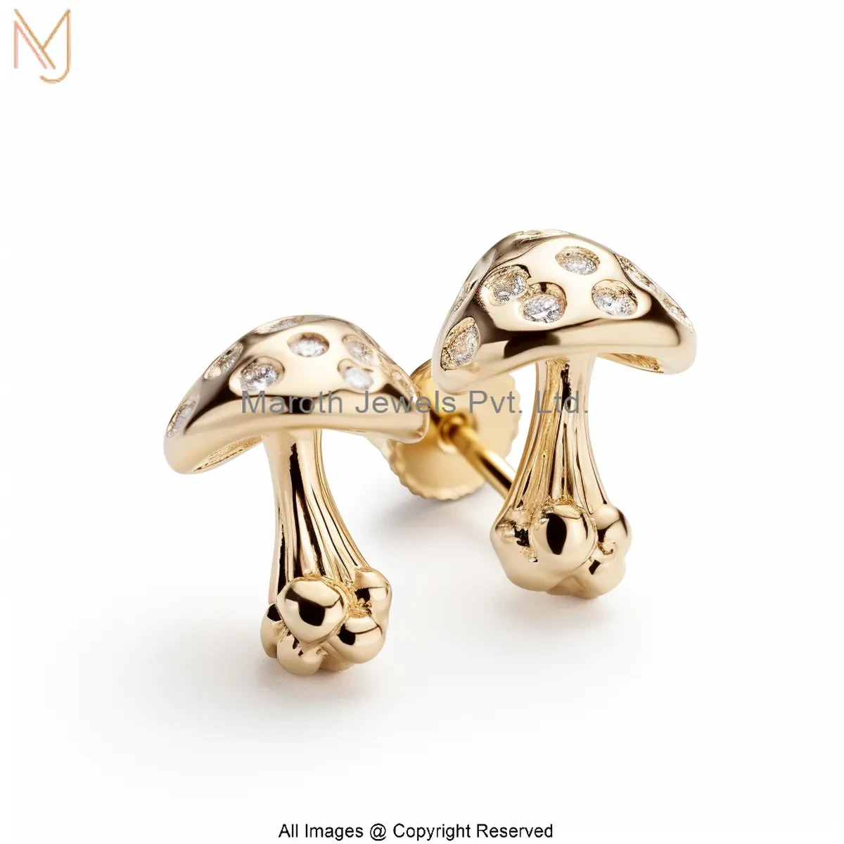 14K Yellow Gold Moissanite Mushroom Stud Earring Jewelry Supplier