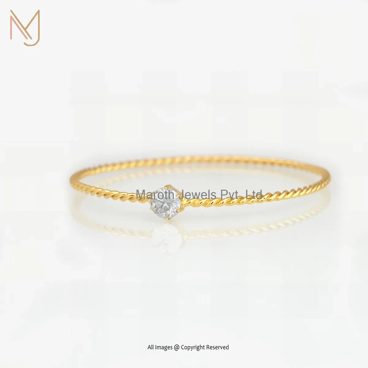 14K Yellow Gold Moissanite Twisted Wire Bangle Manufacturer