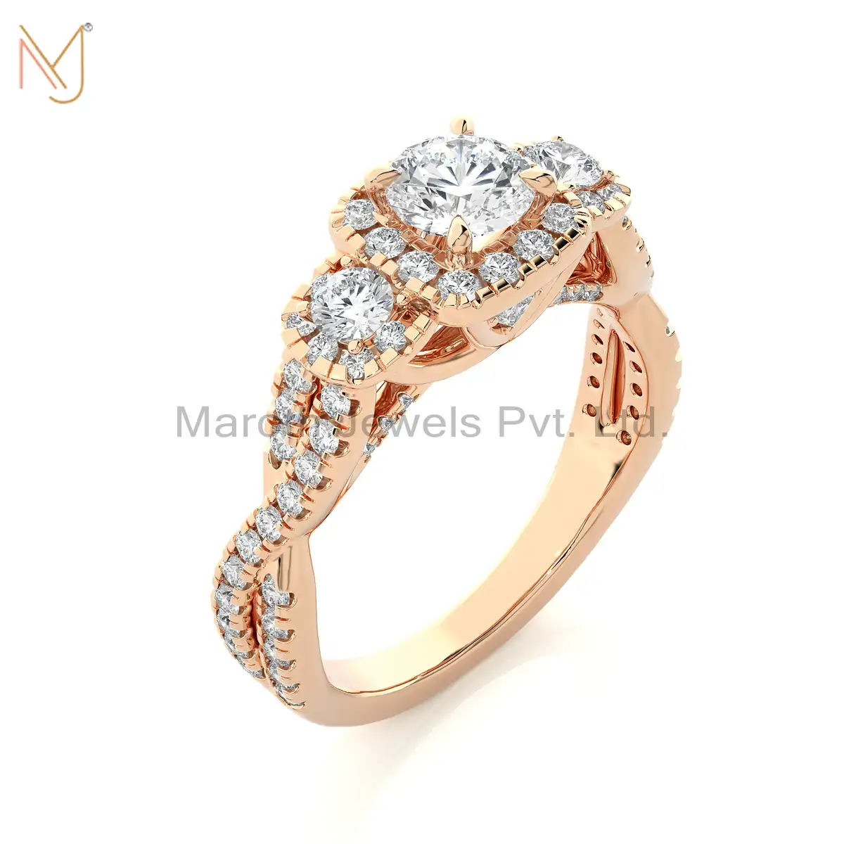 14K Yellow Gold Moissanite And CZ Diamond Round Ring Manufacturer