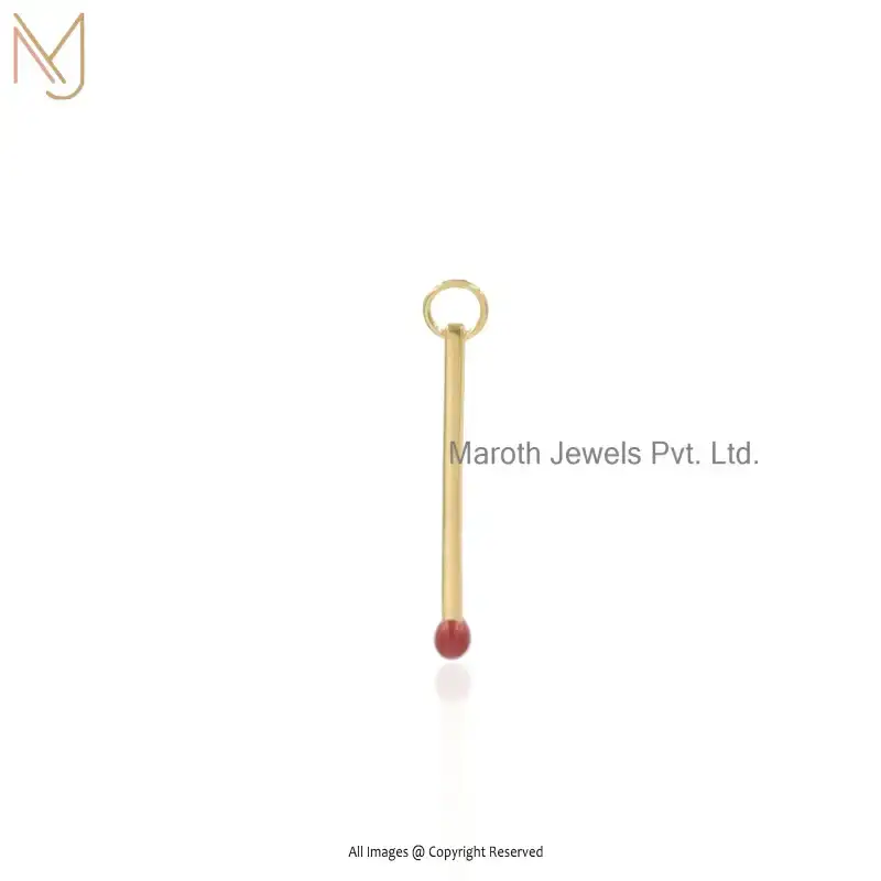 14K Yellow Gold Red Enamel Match Stick Lucky Charm Pendant Manufacturer
