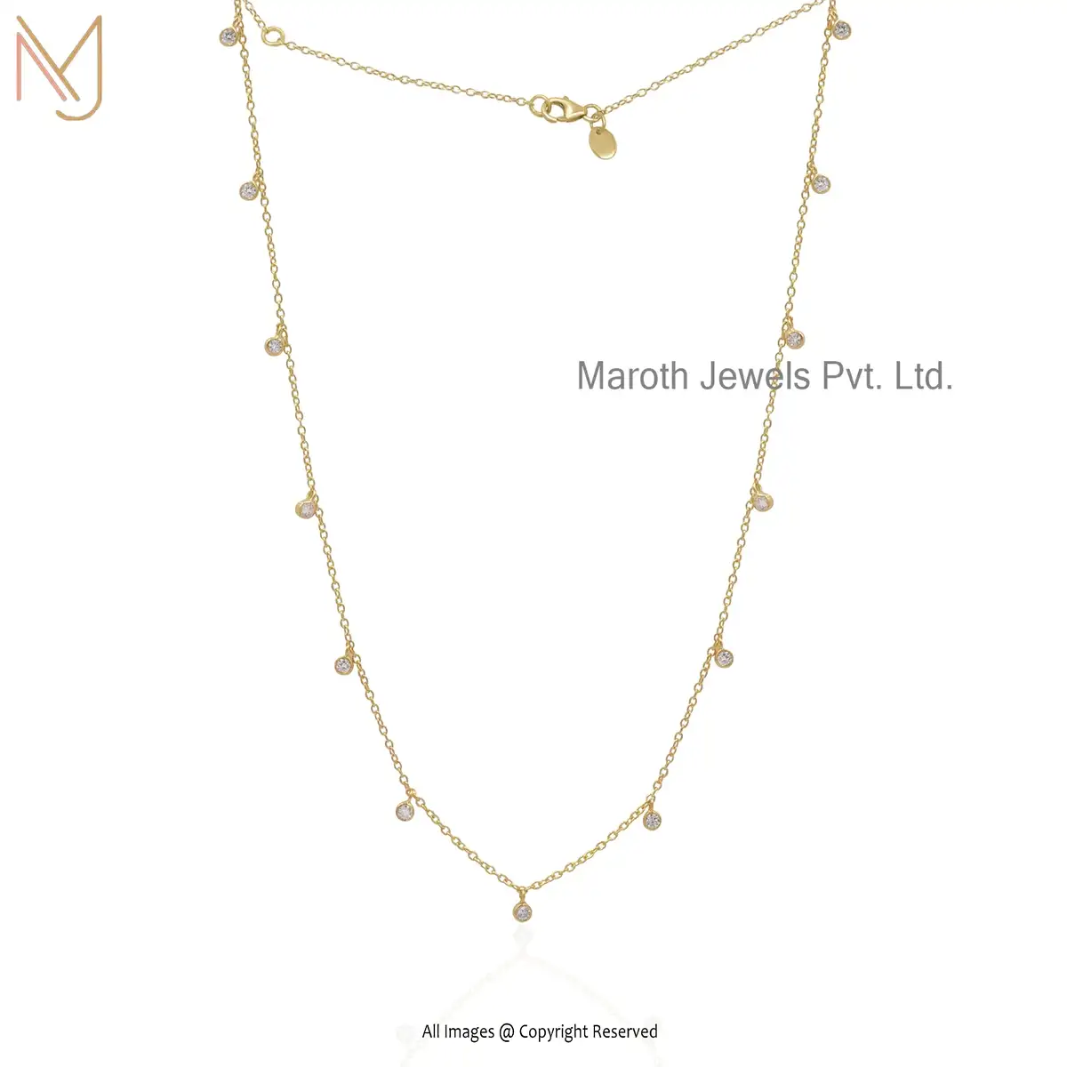 Wholesale 14K Yellow Gold Drop Pave Diamond Chain Necklace Jewelry